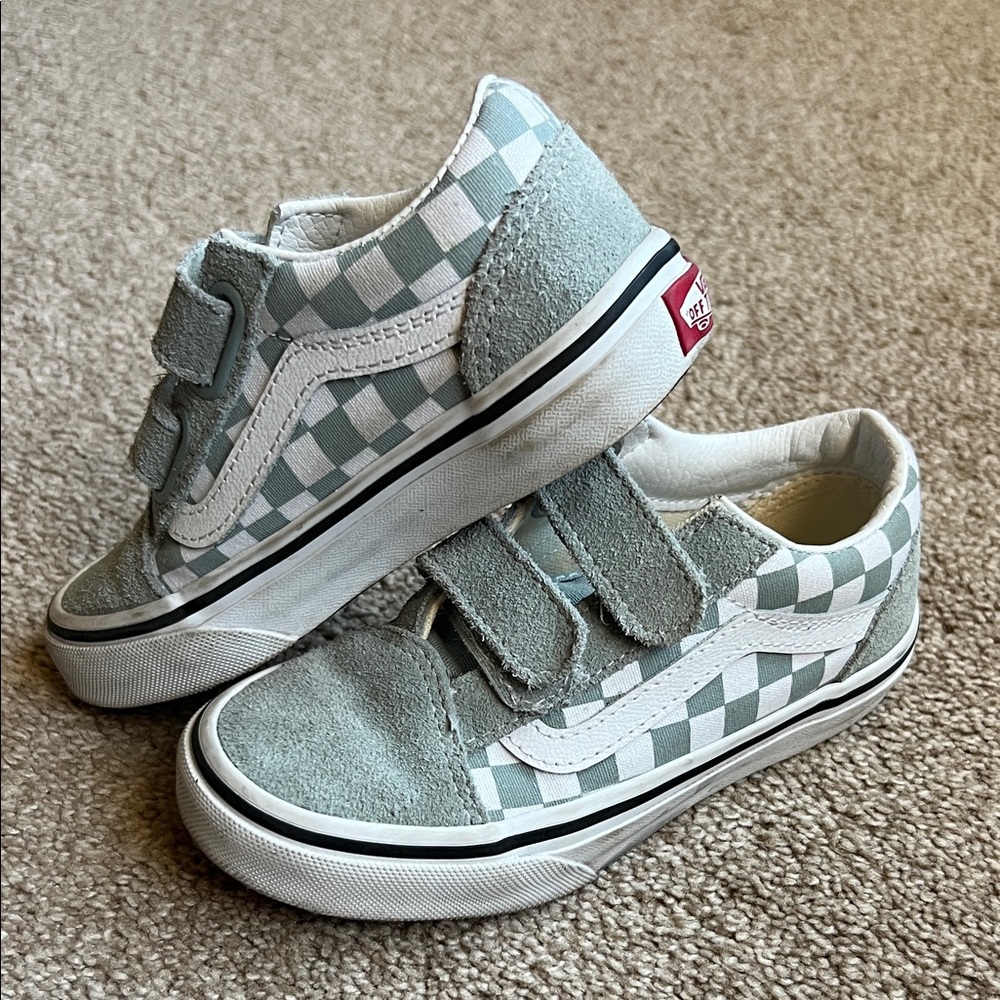{VANS} old skool V light green blue Velcro skater shoes 11.5 kids